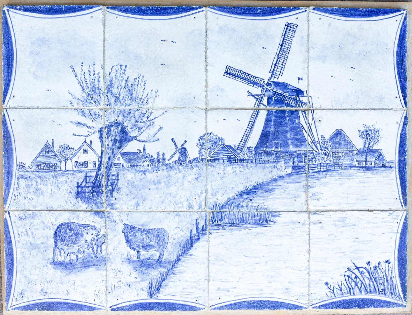 Delfts blauw tegel tableau landschap